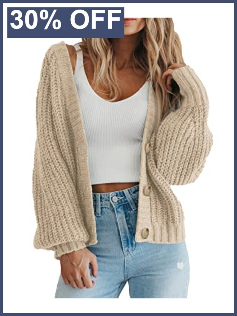 PRETTYGARDEN Women's Chunky Knit Open Front Cardigan Sweater V-Neck Button Fall